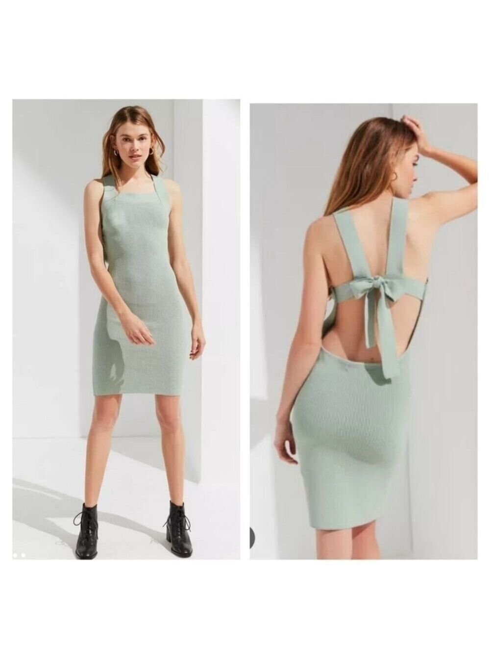 UO URBAN OUTFITTERS | Eden Square-Neck Bodycon Sweater Dress sage green sz Large
